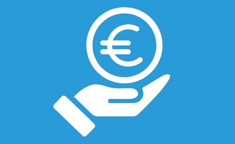 Afbeelding hand met euromunt